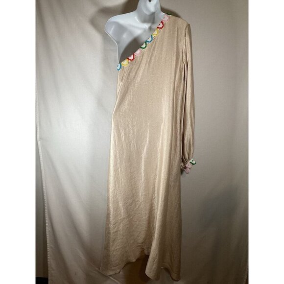 ZAYAN THE LABEL Gold One Shoulder Kaftan Beaded Size 14 Designer Wedding Boho - Picture 5 of 10